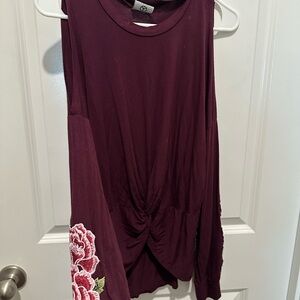 Chic Burgundy Blouse with Floral Embroidery